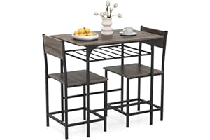 GiantexUK 3PCS Dining Table Set, Wooden Dining Table and Chairs with Storage Rack & Convenient Footrests, Space Saving Kitchen Furniture Set for Living Room Restaurant Bistro (Grey)