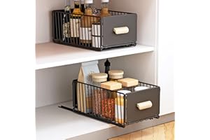 KOOLKASA 2 Piezas Cajones extraibles para cocina, cajon extraible mueble cocina más profundo con rieles para cajones y manija de madera, cajón extraíble de metal para gabinetes de cocina - 40L x 30W x 19,5H CM