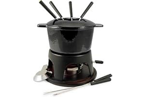 Swissmar F66708 Sierra Fondue Set 11-Piece, Cast Iron/Stainless Steel, Metallic Black, 1.6L, Multi-Purpose Fondue Set for Meat, Cheese and Chocolate, Gift Boxed