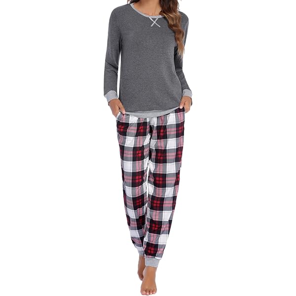 Pyjama Femme Hiver Manches Longues - 65% Coton, 35% Polyester - Rayé - Taille S à 3XL - Confortable