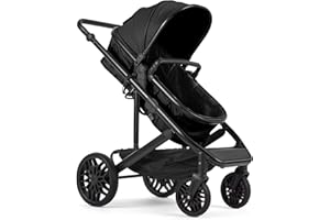 Lejoux™ Avant Baby-Kinderwagen-Reisesystem – Größerer, faltbarer Kinderwagen mit Babywanne, 5-Punkt-Gurt, verstellbarem Sitz, übergroßem Korb und Einhand-Faltung – Schwenkräder und Regenschutz (Black)