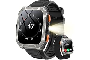 Blackview Reloj Inteligente Hombre Militar - GPS, Linterna, Brújula, AI, 1.91"Smartwatch Hombre con 100+ Modos Deportivos, Llamadas/Notificación, Pulsómetro/Oxímetro/Sueño, Pulsera Actividad (W80Pro)