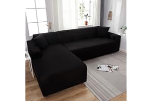 LHKXKKXX Sofabezug 2/1/3/4 Sitzer, Sofa überzug L U Form Ecksofa Stretch Sofa/Couch überzug, Universal Couchbezug, Sofa Cover Sofa überwurf Sofaschoner (L Form Ecksofa Erfordert Zwei),Schwarz,3 Seater