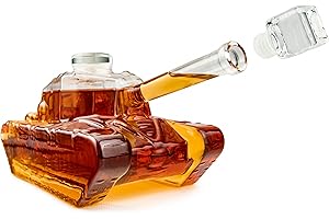 Froster Decanter Carro Armato, 1000 ml Decanter per Whisky, Grappa, Rum, Liquori, in Vetro, Regalo per Lui, Uomo, Fidanzato, Regalo di Compleanno 50, 40, 30 anni