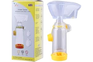 VED Espaceur d'inhalateur avec masque en silicone (adulte + enfant), dispositif d'espacement antistatique, chambreB0DR5R7MCF d'inhalation, à utiliser avec un inhalateur doseur, sans BPA ni latex. (Jaune)