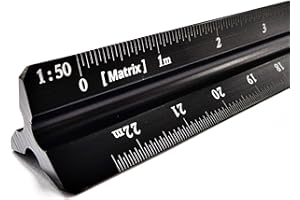 MATRIX STATIONERY Metal Scale Ruler for Architects & Engineers, Matrix 30cm Black Triangular Scale Ruler Metric: 1:20, 1:25, 1:50, 1:75, 1:100, 1:125; and Protective Bag