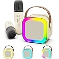 YUNSYE Mini Karaoke Machine,Portable Bluetooth Speaker with 2 Wireless Microphone,for Adult Kids/Toddler Boys Girls 3 4 5 6 7 8 9 10 11 12+,outdoor fun Toys, Christmas Birthday Gifts (WHITE)