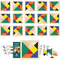 KUKURULLO Tangram Pack - 15 Wooden Pieces, Digital Guide - Ages 3+