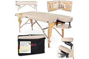 ‎ZEN MASSAGE WARE Zen® Startup Massageliege klappbar & Mobile Massagetisch aus Holz, stabile Massagebett - Massagebank höhenverstelbar, Tattoo & Kosmetikliege - Behandlungsliege mit Kopfteil - Creme Weiß