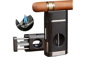 CIGAROL Mechero, 3 Llama Mechero Puros con Corta Puros en V, Mechero Soplete Cocina - No Contiene Gas, Grandes Regalos para Hombres (Negro Oscuro)