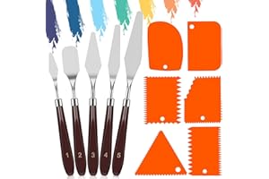 ZUOQIANG 11 Pièces Spatule Peinture, Couteau Peinture Acrylique, Couteaux à Peindre en Acier Inoxydable, 5 Couteaux à Palette+6 Plastique Couteaux Grattoirs Convient pour L'huile Gouache L'acrylique