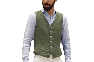 AeoTeokey Chaleco de lino para hombre, traje de verano, estilo vintage, retro, para fiestas de negocios, ajuste regular