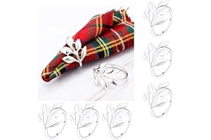 Anloo Napkin Ring, 6/12 Pcs Metal Napkin Buckle Holder for Wedding Party Dinner Table Decoration(6 PCS-LEAF,SILVER)