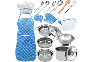 CestMall Simulation Simulation Cuisine Batterie De Cuisine Jeu De Rôle De Cuisine Jouet Éducatif, 18 Pots en Acier Inoxydable Et Casseroles Ustensiles De Cuisine Accessoires Cadeau pour Enfant