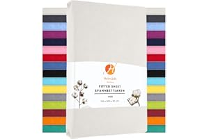 ‎HEIM24H GERMANY Heim24h Spannbettlaken 120x200cm bis 30 cm, Weiß, 100% Baumwolle Bettlaken, Öko Tex Zertifiziert Jersey Spannbetttuch