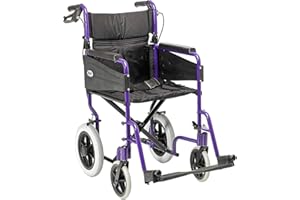 DAYS Escape Lite Wheelchair, Attendant Propelled Lightweight Aluminium with Folding Frame, Mobility Aid, Comfy and Sturdy, Portable Transit Travel Chair, Removable Footrests, Narrow, Purple