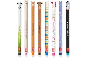 LEGAMI Ensemble de 8 stylos gel effaçables avec encre thermosensible, gamme de couleurs d'encre et de motifs, pointe de 0,7 mm, lapin, lion, corgi, panda, pingouin, lama, hippopotame et requin