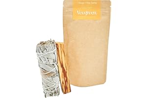 VEEGREEN Salvia bianca da bruciare e palo santo | sciamanica purificazione, palo santo legnetti, incenso naturale per la casa | Kit Premium per purificare | Energetica da Bruciare (1 Salvia & 1 Palo)