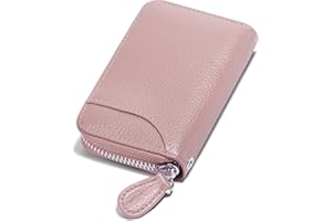 GADIEMKENSD Womens Credit Card Holder Small RFID Blocking Ladies Wallet with Stainless Steel Zipper Excellent Genuine Leather Accordion Wallets Case for Women ID Compact Slim Blocked Zip Accordian Cards Pink