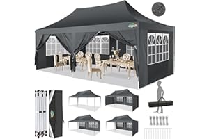 COBIZI Pavillon 3x6, Faltpavillon 3x6 Wasserdicht Stabil Winterfest, Sofort aufklappbare Vordächer Outdoor Gartenzelt mit 6 Seitenteilen, für Party Garten Festival, Grau
