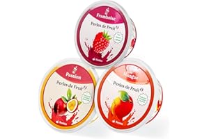 Nostea - Lot de 3 Pots, Perles Bubble Tea Mangue, Passion, Framboise - Popping Boba, Sans Gluten - Perles au Jus de Fruit pour pour Thé, Boissons - Fabrication Française - 3x 450 gr