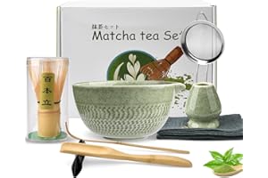 Pipihome Matcha Kit, 8 Pezzi Set con Frusta Matcha e Supporto, Ciotola in Ceramica, Cucchiaio, Misurino, Setaccio e Strofinaccio, per Natale e Compleanno per Gli Amanti del Matcha, Autentico Rituale