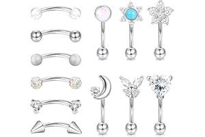 LOLIAS 12 Piezas 16G Rook Daith Aretes Curvos Barbell Acero Inoxidable para Mujer Tragus Piercing Ceja Vientre Anillo Cuerpo Piercing Barbell Banana Piercing Jewelry Set 6-8mm
