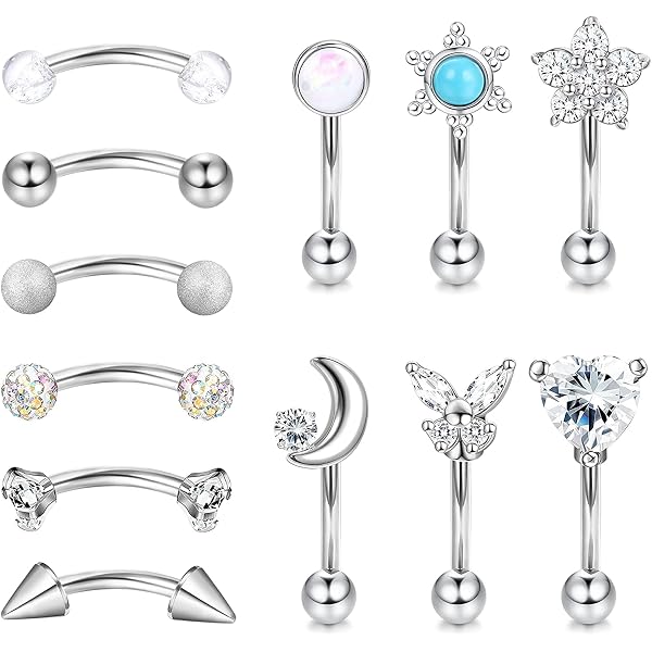 Longita Kit 6 Bijoux Piercing - Barbell Courbe 16G Acier Chirurgical - Pour Rook, Tragus, Helix, Nombril