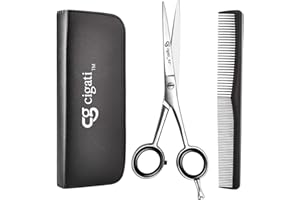 Cigati Hairdressing Scissors Set | 6.5 Inch Hair Scissors Stainless Steel Razor Edge Blades | Professional Barber Scissors Set (Black Scissors with Comb, 6.5 inch)