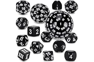 YILAIDA DND Würfel Set - 15 Stück Polyedrische Würfel mit Beuteln D3-D100 für Dungeons and Dragons RPG MTG (Schwarz und Weiß)