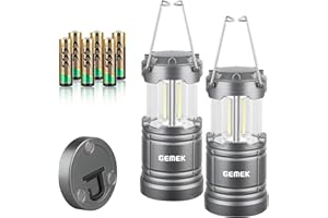 GEMEK 2 Pack LED Lantern, Collapsible Emergency Battery Powered Lights with Magnetic Base for Home Power Outages, Roadside Car Repair, Fishing, Camping Gear Accessories Essentials (Gray)