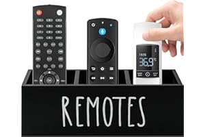 HAUYEST Wooden Remote Control Organizer with 3 Compartments - Stylish TV Remote Holder for Table, Nightstand, or Bedside | Media Storage Box for Living Room & Bedroom (Black)