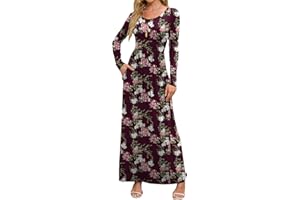 DEARCASE Vestito Donna Maxi, Abito Lungo Casual Morbido a Maniche Corte/Lunghe da Donna, Donna Maniche Lunghe Stampa Floreale Maxi Vestito Abiti Lunghi con Tasche