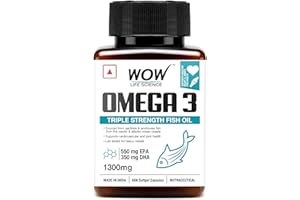 WOW Life Science Omega-3 Fish Oil 1300mg - 60 Capsules| For Men & Women | 3X Strength - 550 mg EPA & 350 mg DHA| For Muscle &