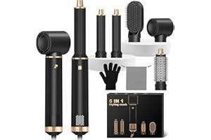 YEEGNAR Hair Styler 5 in 1, Airstyler Haarstyler Set mit Rundbürstenföhn, Warmluftbürste, Airflow Lockenstab Automatisch, Haartrockner, Haarglätter Bürste für Glätten, Trocknen, Volumen, Locken