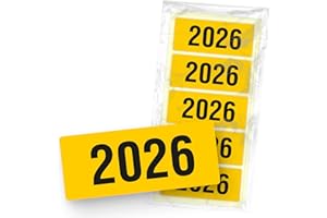 ‎ITENGA itenga 50x Jahresetiketten Ordner Inhaltsschild Jahreszahl I Aufkleber für Akten selbstklebend aus Haftpapier Rechteckig 6x2,5cm (Kalenderjahr 2026 (gelb))