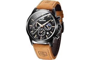 BY BENYAR Montre Homme Montres Bracelet pour Homme chronographe étanche avec Calendrier Luxe Sport habillée Cadeau Montres NoëlCadeau Fête des Pères Bracelet en Cuir/Acier Inoxydable