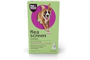 Pet Shield Flea Screen Combo Medium Dog, 3 Pipettes - Spot-On Flea Treatment for Medium-Sized Dogs (10-20kg Body Weight) - Kills Fleas, Flea Eggs, Ticks - Provides Up to 8 Weeks Protection