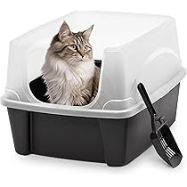 Iris Ohyama, Extra grote kattenbak, XL kattenbak, grijs, hoogzijdige lade, afneembare zijkanten, lekvrij, eenvoudige reiniging, voor grote volwassen kat, twee dieren, Maine Coon, BPA-vrij - CLH-XL