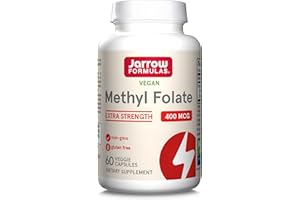 Jarrow Formulas, Methyl Folate (5-MTHF), 400mcg, Acide Folique, 60 Capsules végétaliennes, Testé en Laboratoire, Sans Gluten, Végétarien, Sans Soja, Sans OGM