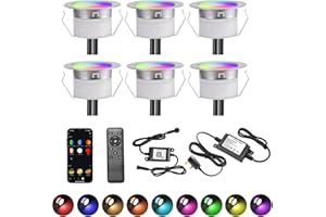 GEYUEYA Home WiFi Led Decking Lights-Ø45MM RGBW (RGB+Warm White) IP67 12V Decking Patio Lighting Led Plinth Light Decoration for Terrace/Patio/Path/Garden/Decoration