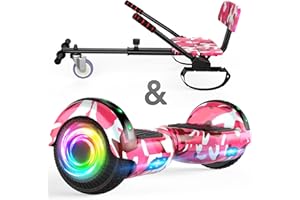 SISIGAD Hoverboard Kart, Hoverboard Tout Terrain Auto-équilibré de 6.5" Pouces avec Haut-parleurs Bluetooth et Lumières LED Hoverboard Enfant