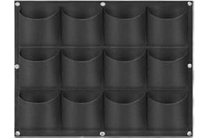 WHATWEARS Hanging Planting Grow Bags, 12 Pockets Hanging Vertical Wall Planter Wall Mounted Grow Bag Outdoor Indoor Gardening Vertical Greening Flower Container, Planting Bags(0.6 m × 0.8 m, Black)