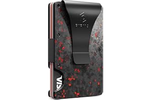 PIRNA Smukły minimalistyczny portfel na karty z blokadą RFID dla mężczyzn, cienki portfel z kieszenią z przodu z klipsem na pieniądze, prawdziwe kute portfele węglowe dla mężczyzn w Wielkiej Brytanii z