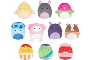 Micromallows Squishmallows Original Plush 10-Pack - 2.5 Inch Plush - Pink Bigfoot, Yellow Chick, Chicken Nugget, Mushroom, Hummingbird, Grey Dog, Green Soda, Guinea Pig, Strawberry Jam, Sea Bunny
