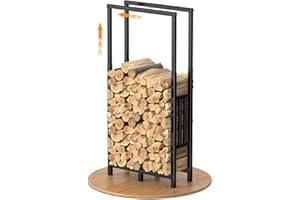 HFHOME Estantería para leña de chimenea con altura y longitud ajustable para interior y exterior, estantería de metal para leña con alfombrilla antideslizante, estantería de madera máx. 75 x 25 x 170