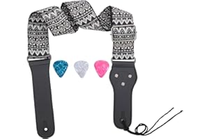 Rufun Gitarrengurt Retro Jacquard Weave Zubehör Einstellbare Länge für Basse E-Gitarre Akustische Gitarre, 3 Picks enthalten