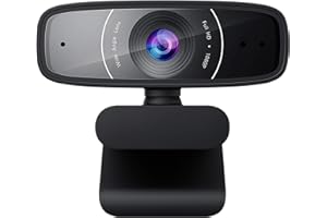 ASUS USB camera with 1080p 30 fps recording, beamforming microphone for better live-streaming video and audio quality, and adjustable clip that fits various devices