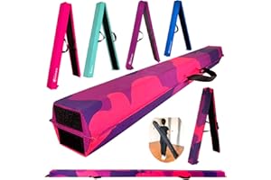 MARFULA 8 FT / 9 FT Folding Balance Beam Gymnastics Floor Beam - Extra Firm - Suede Cover - Anti Slip Bottom with Carry Bag for Kids/Adults Home