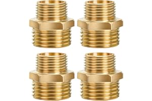 Aitsite Doppio nipplo ridotto in ottone da 3/8 a 1/2 pollici, raccordo filettato per acqua potabile (4 pezzi)